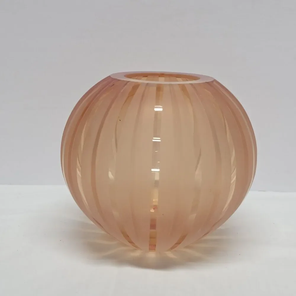 Vintage Waterford Evolution Blush Amber Striped Round Vase 5.25